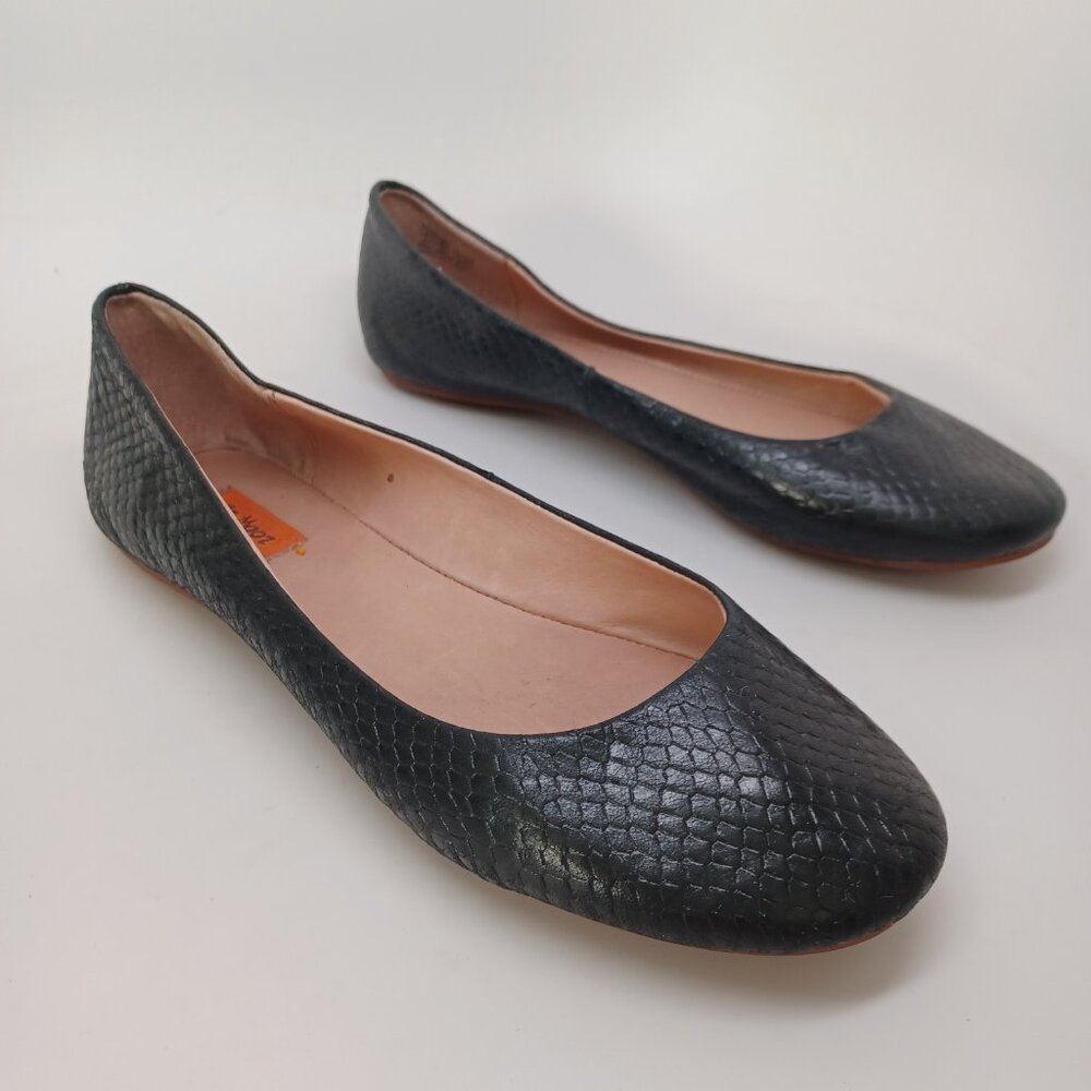 Miz Mooz Shoes Black Leather Ballet Flats Phaedra Reptile Snake Embossed Size 7 - Picture 8 of 15